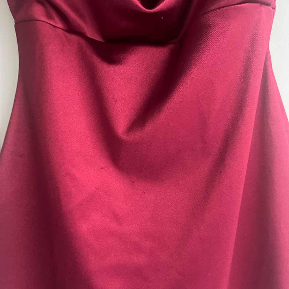 Red Satin Asymmetrical Cowl Neck Dress - Picture 4 of 5